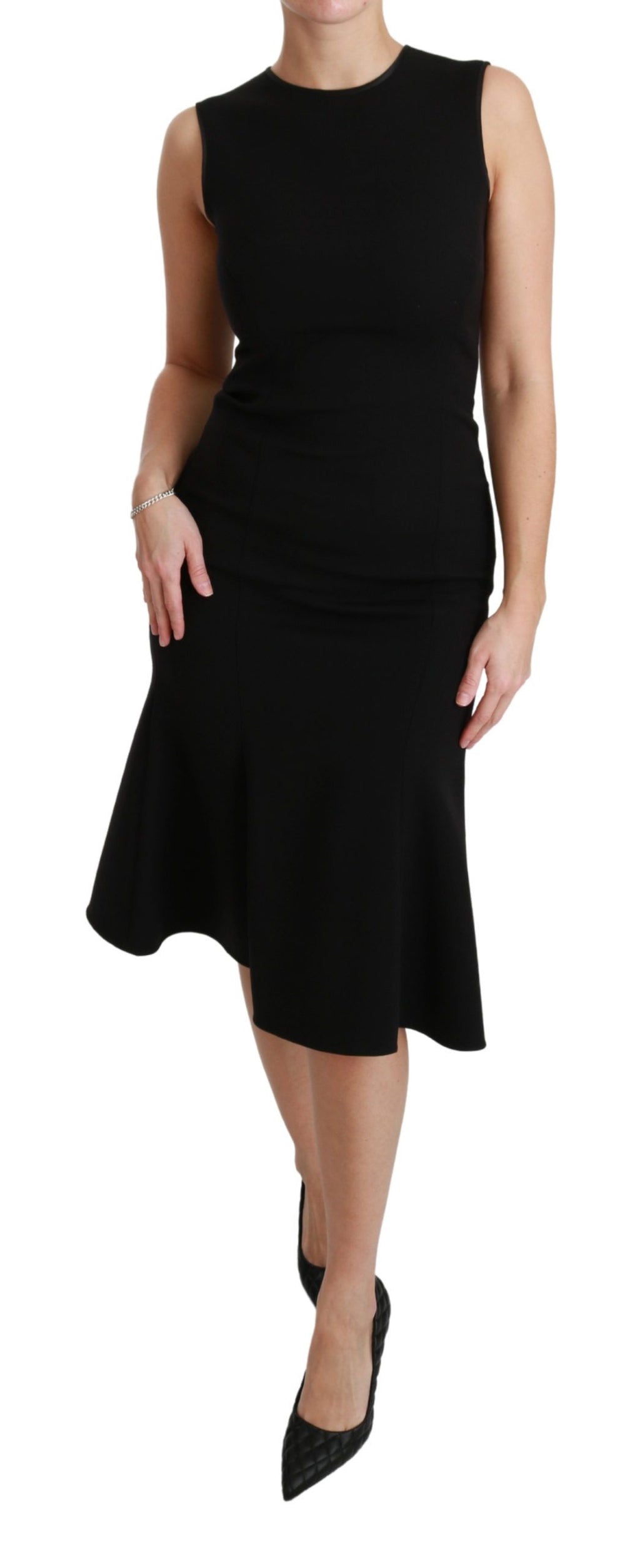 Dolce & Gabbana Black Wool Stretch Fit & Flare Dress – Back Zipper