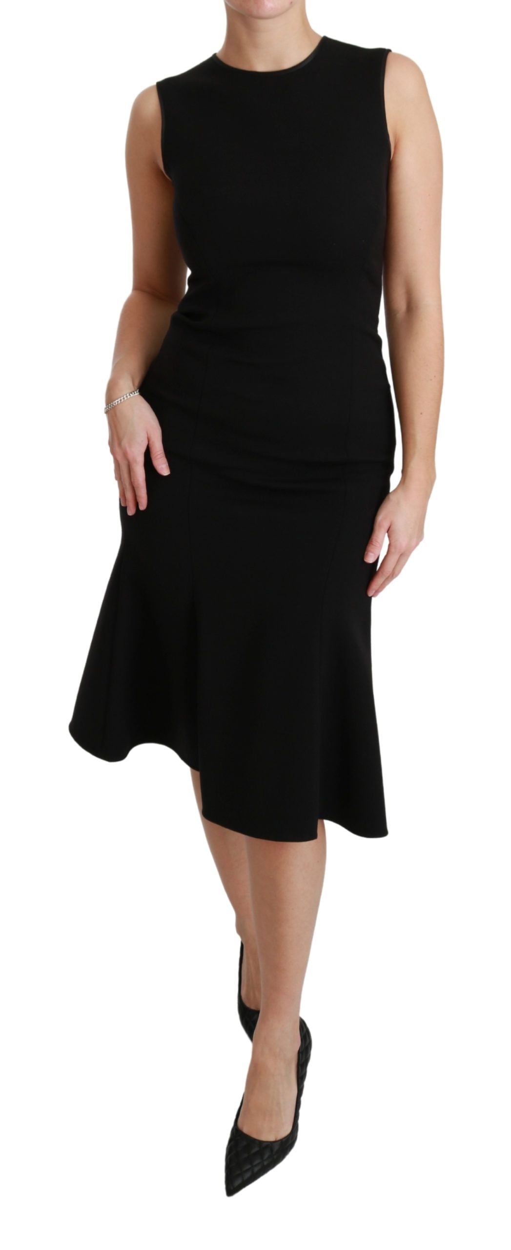 Dolce & Gabbana Black Wool Stretch Fit & Flare Dress – Back Zipper