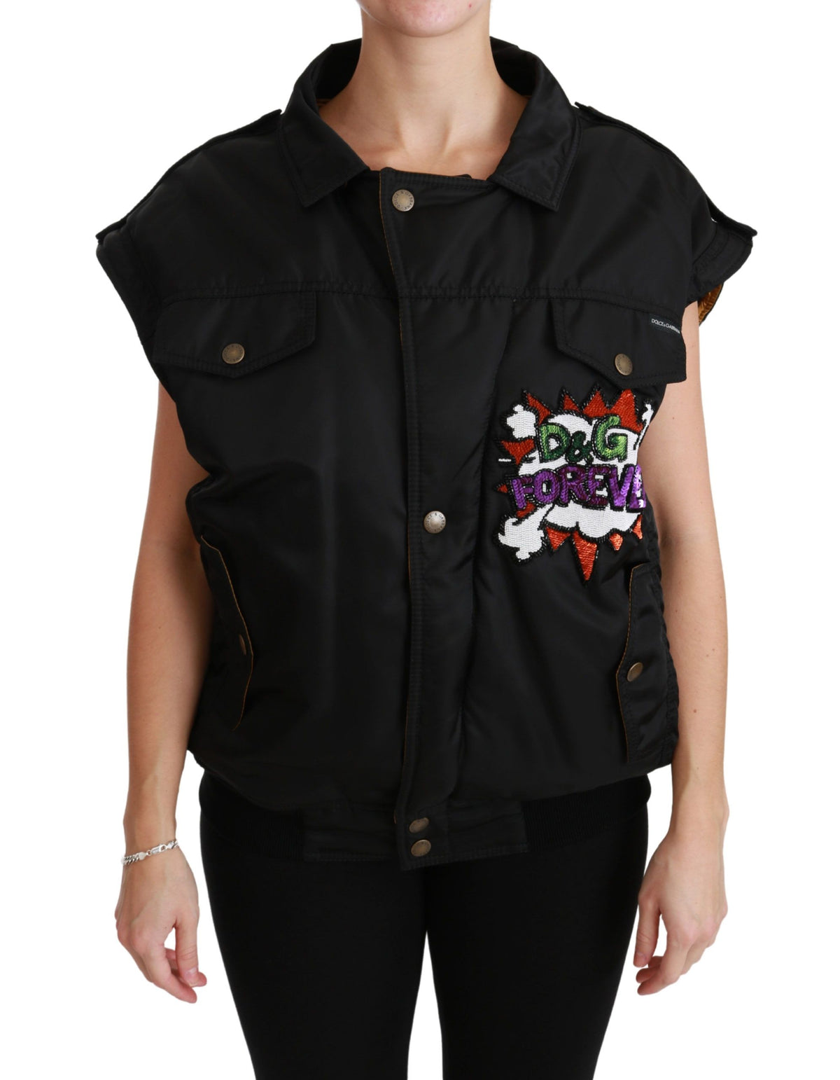 Dolce & Gabbana Black Queen Crown Sequin Bomber Jacket – Detachable Sleeves
