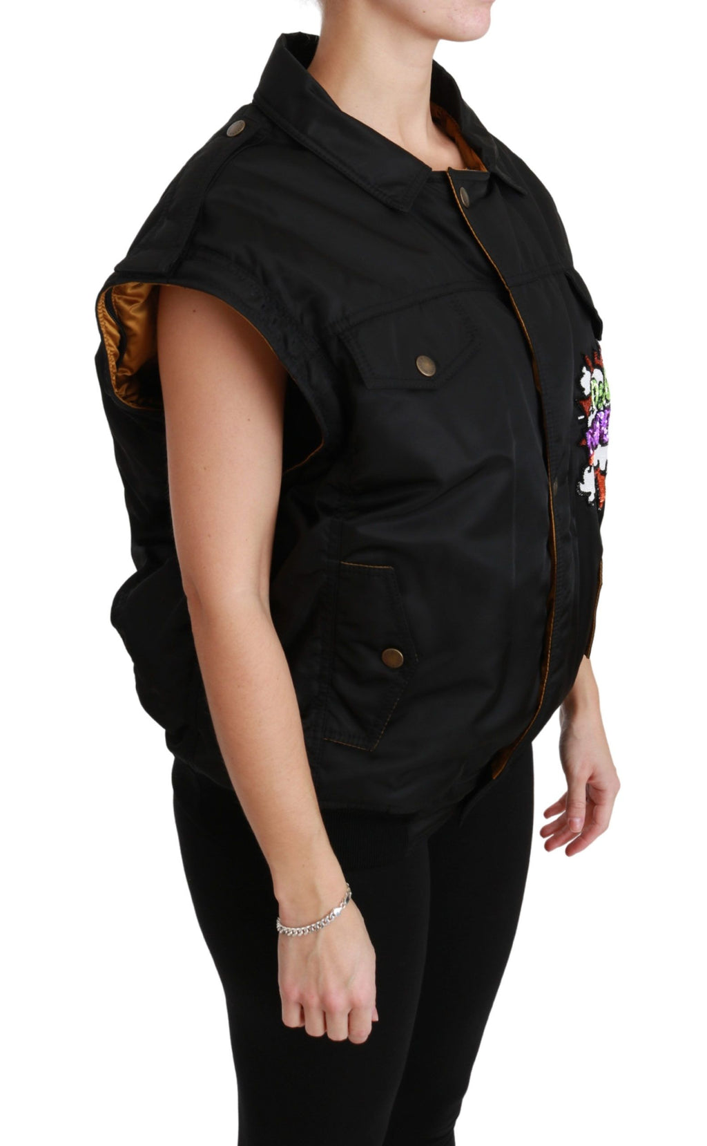 Dolce & Gabbana Black Queen Crown Sequin Bomber Jacket – Detachable Sleeves