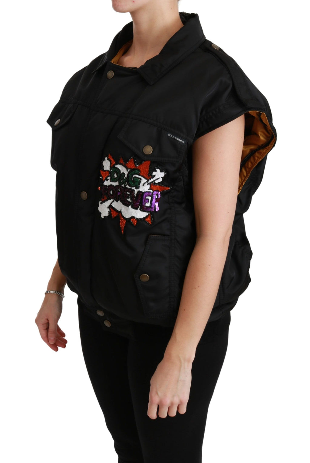Dolce & Gabbana Black Queen Crown Sequin Bomber Jacket – Detachable Sleeves