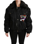 Dolce & Gabbana Black Queen Crown Sequin Bomber Jacket – Detachable Sleeves