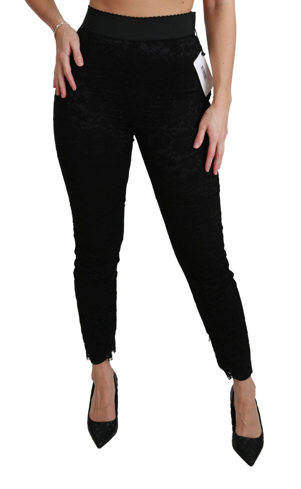 Dolce & Gabbana Black Lace High-Waisted Skinny Trousers – Cotton-Viscose