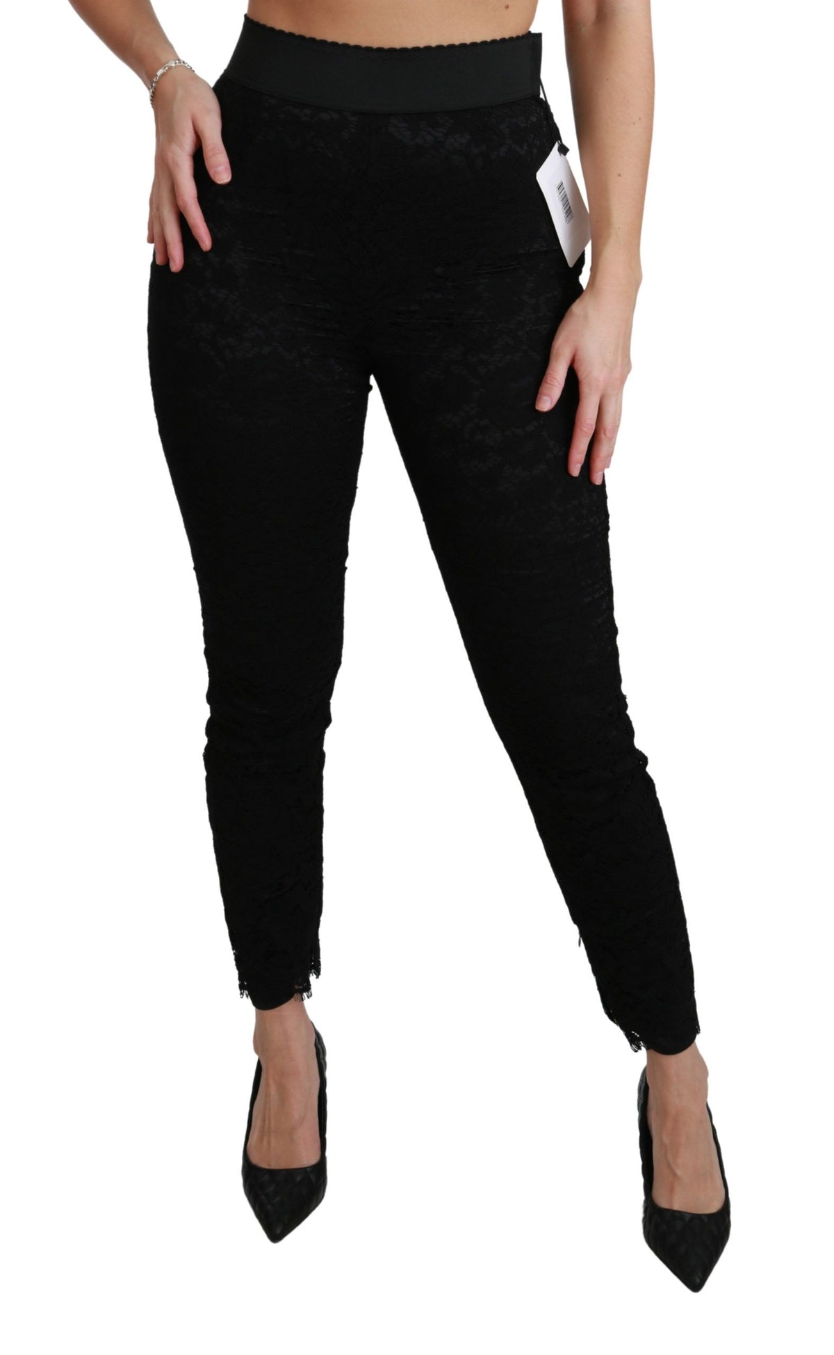 Dolce & Gabbana Black Lace High-Waisted Skinny Trousers – Cotton-Viscose