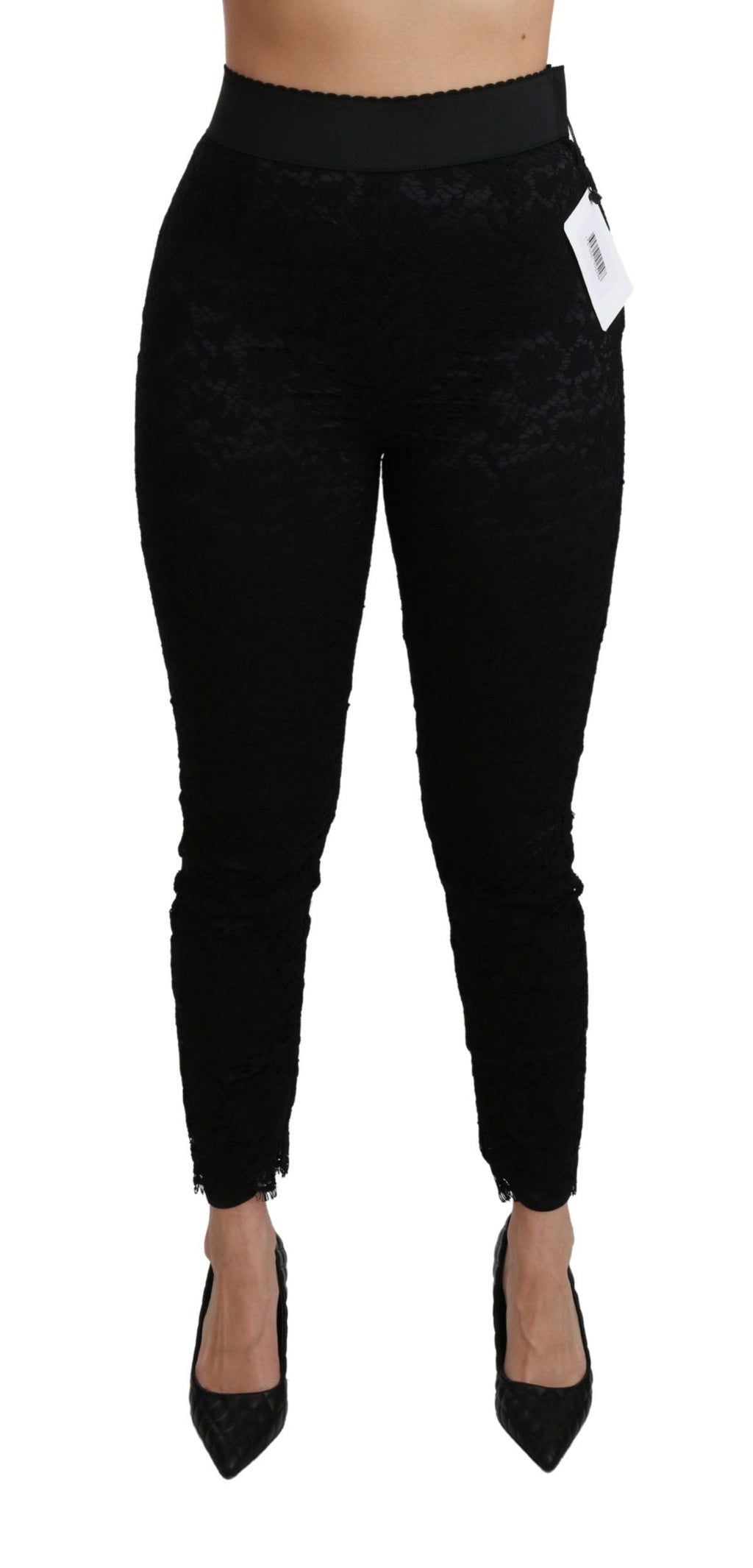 Dolce & Gabbana Black Lace High-Waisted Skinny Trousers – Cotton-Viscose