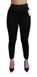 Dolce & Gabbana Black Lace High-Waisted Skinny Trousers – Cotton-Viscose