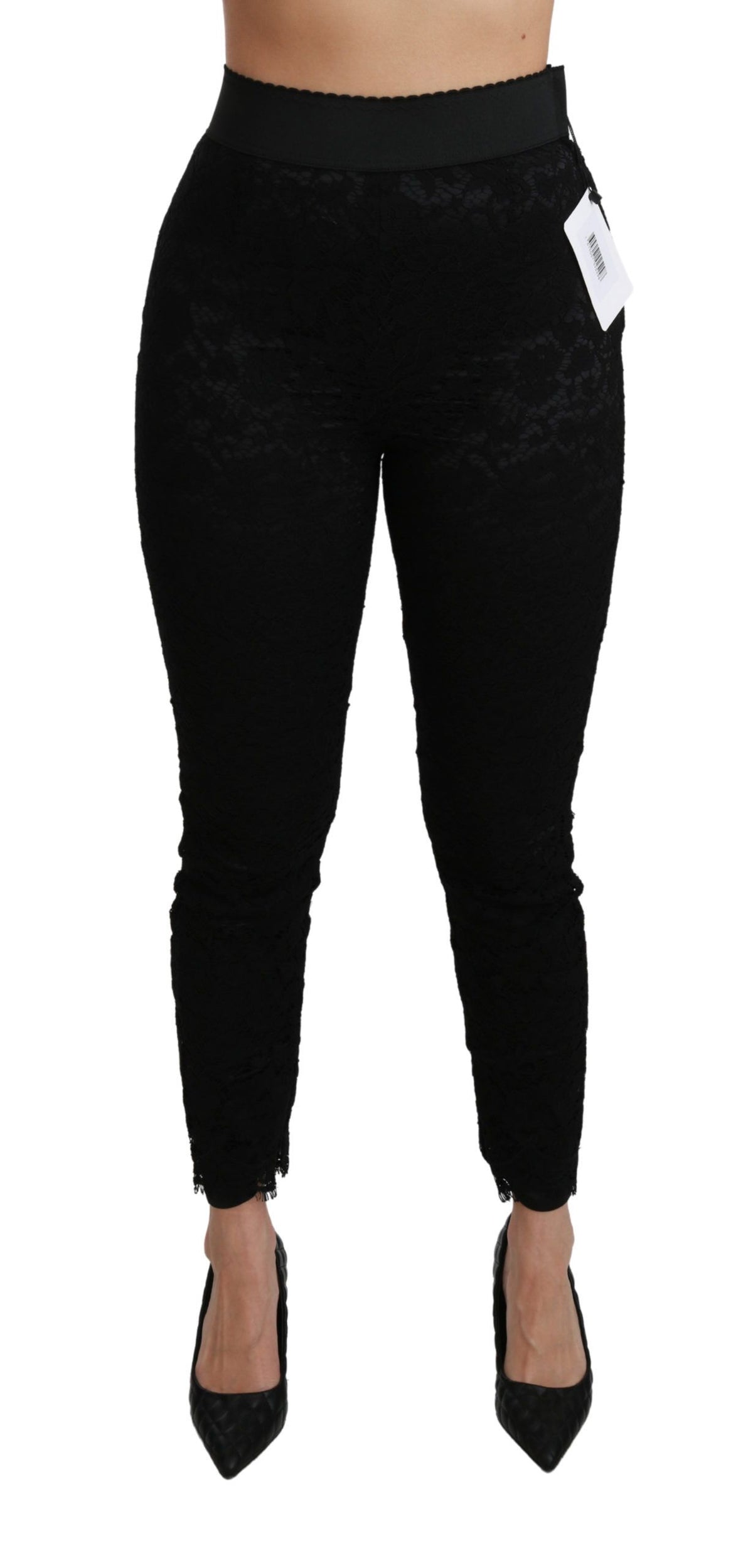 Dolce & Gabbana Black Lace High-Waisted Skinny Trousers – Cotton-Viscose