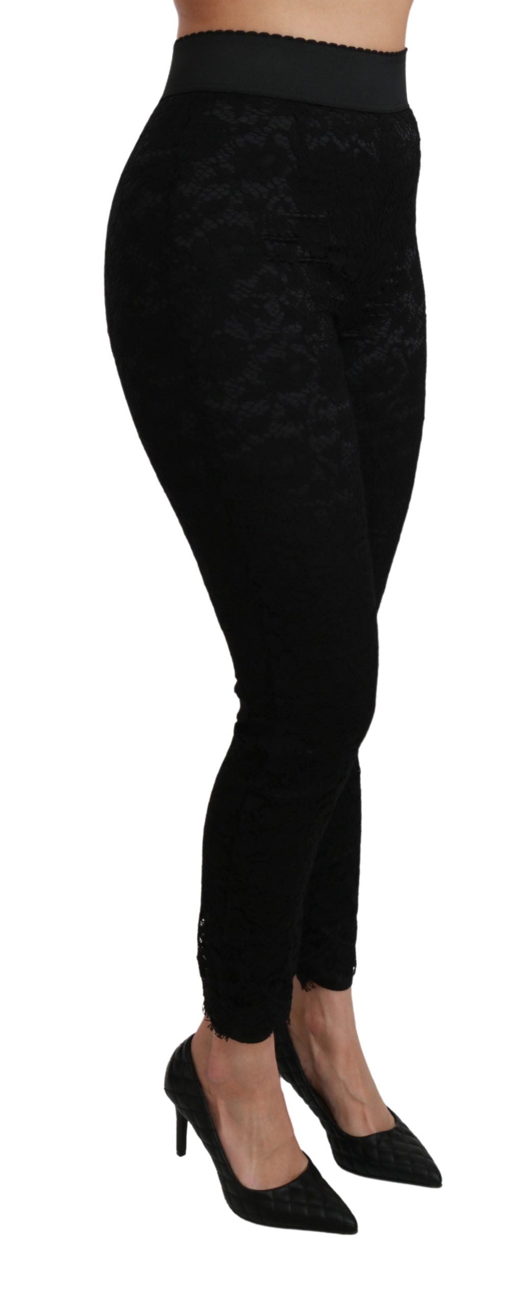 Dolce & Gabbana Black Lace High-Waisted Skinny Trousers – Cotton-Viscose