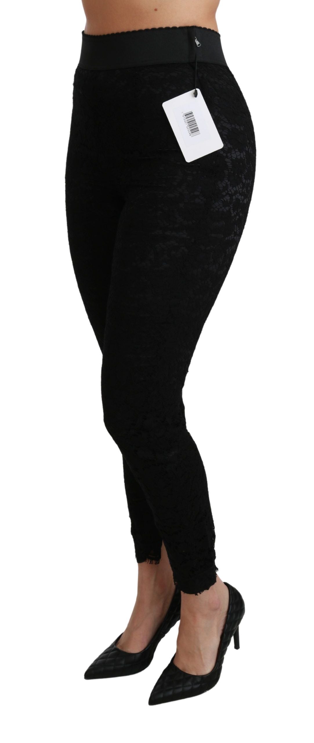 Dolce & Gabbana Black Lace High-Waisted Skinny Trousers – Cotton-Viscose