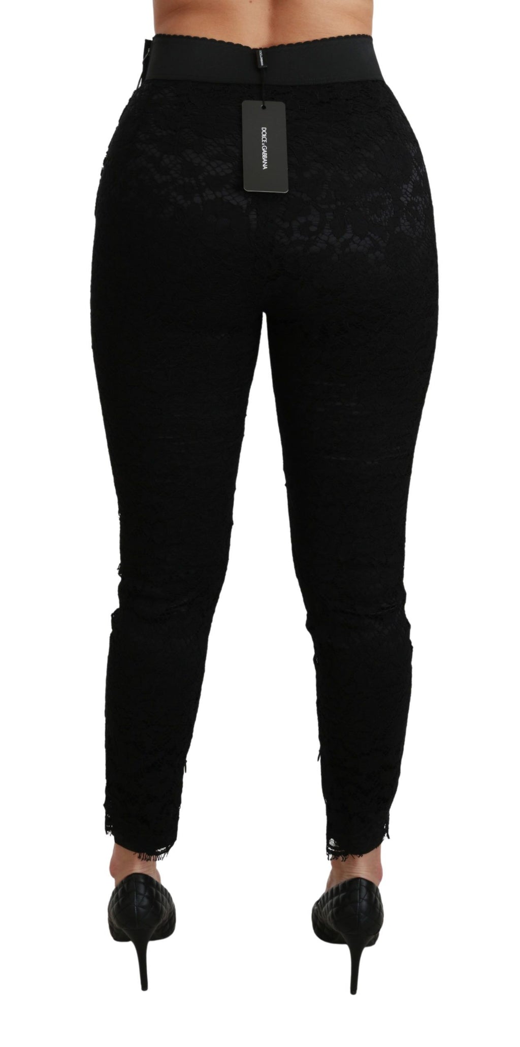 Dolce & Gabbana Black Lace High-Waisted Skinny Trousers – Cotton-Viscose