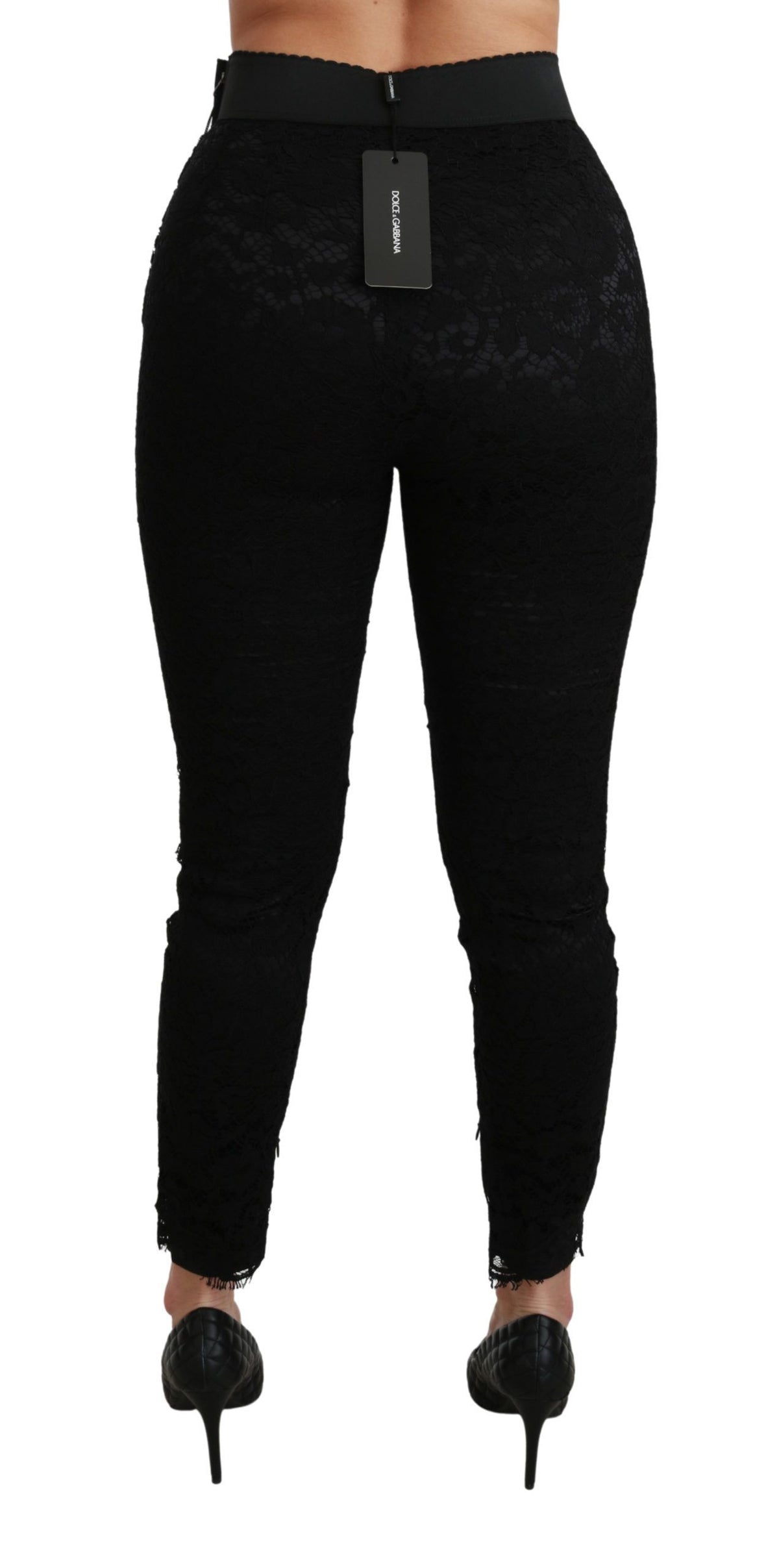 Dolce & Gabbana Black Lace High-Waisted Skinny Trousers – Cotton-Viscose