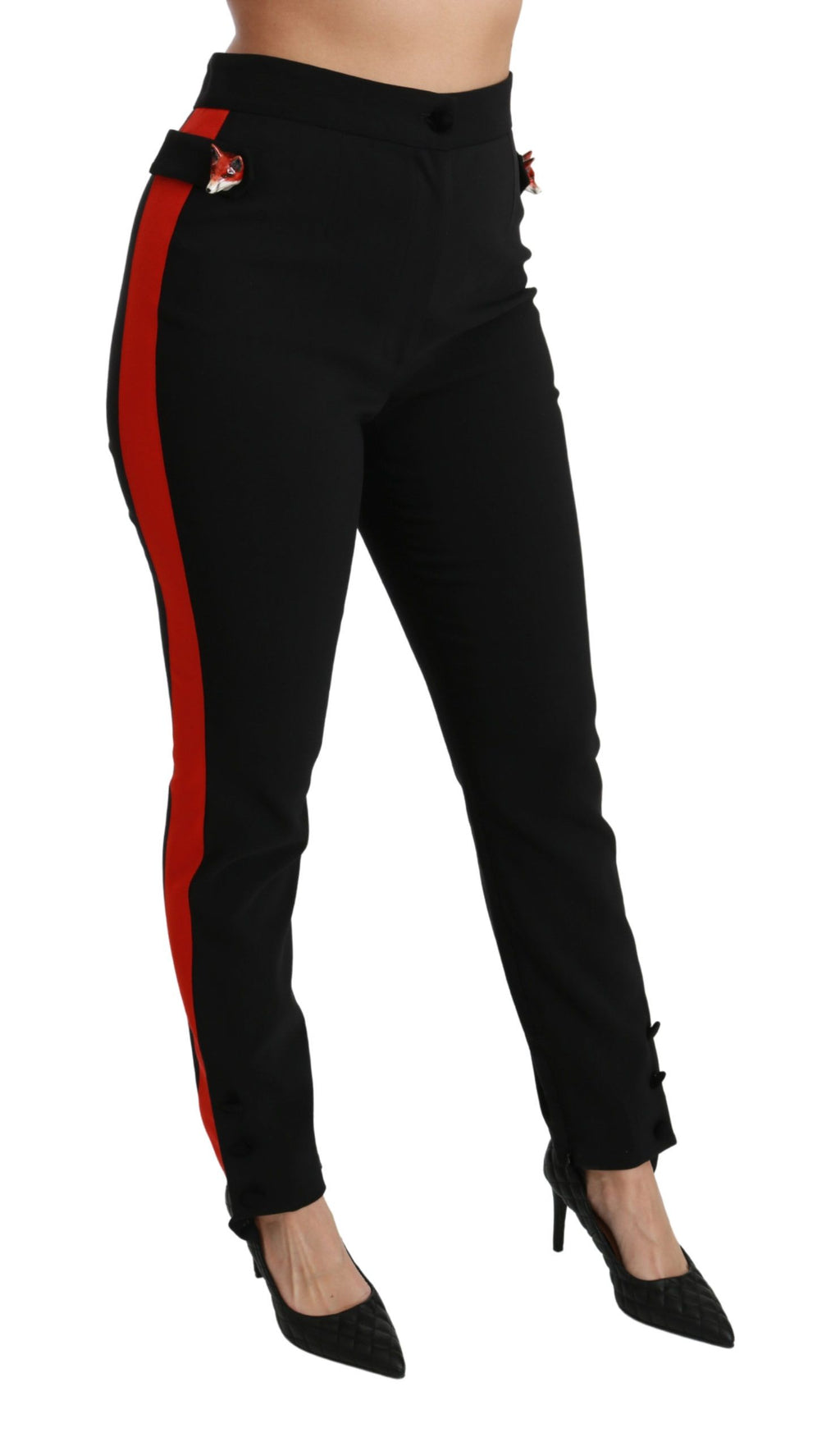 Dolce & Gabbana Black Skinny Stretch High-Waisted Trousers with Fox Head Detail