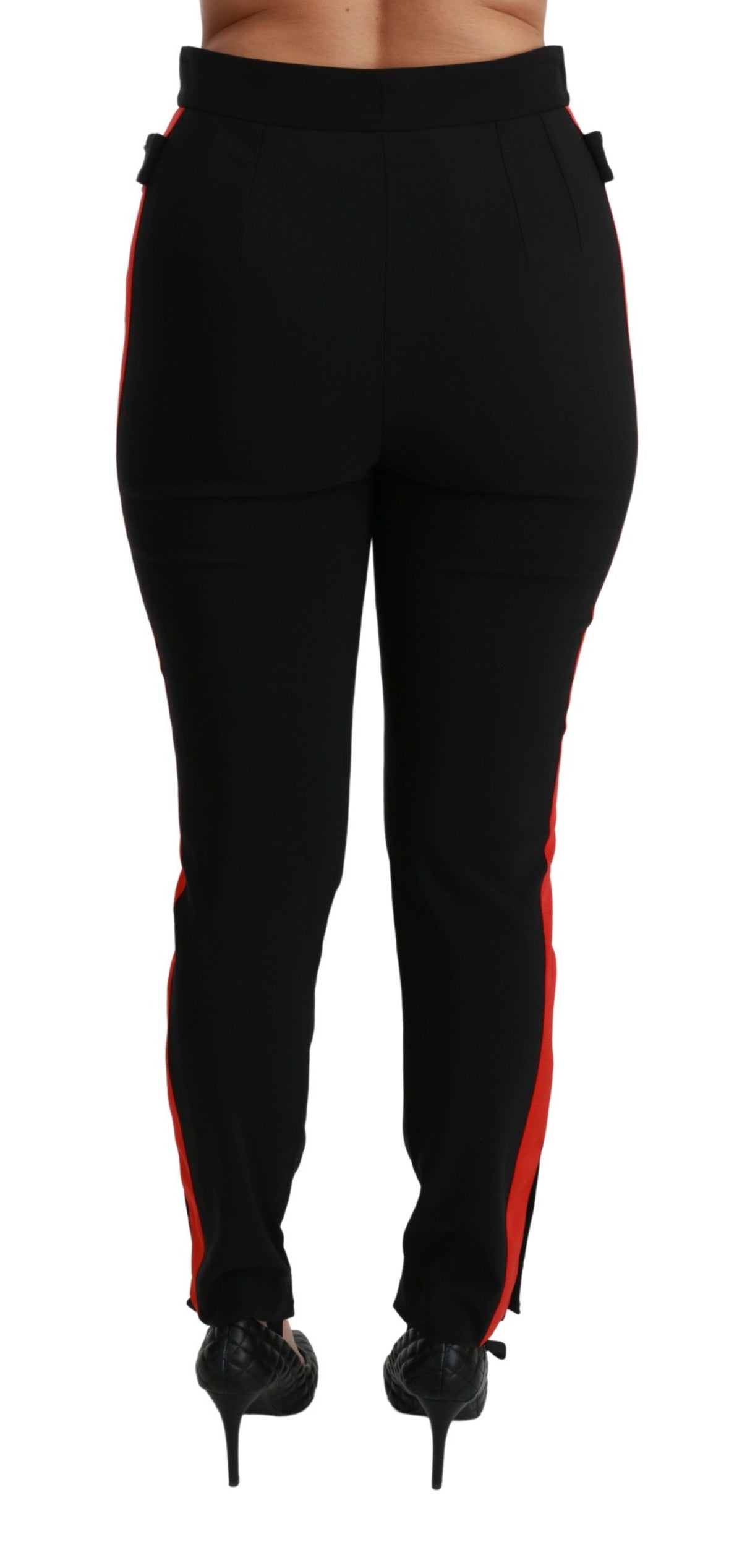 Dolce & Gabbana Black Skinny Stretch High-Waisted Trousers with Fox Head Detail