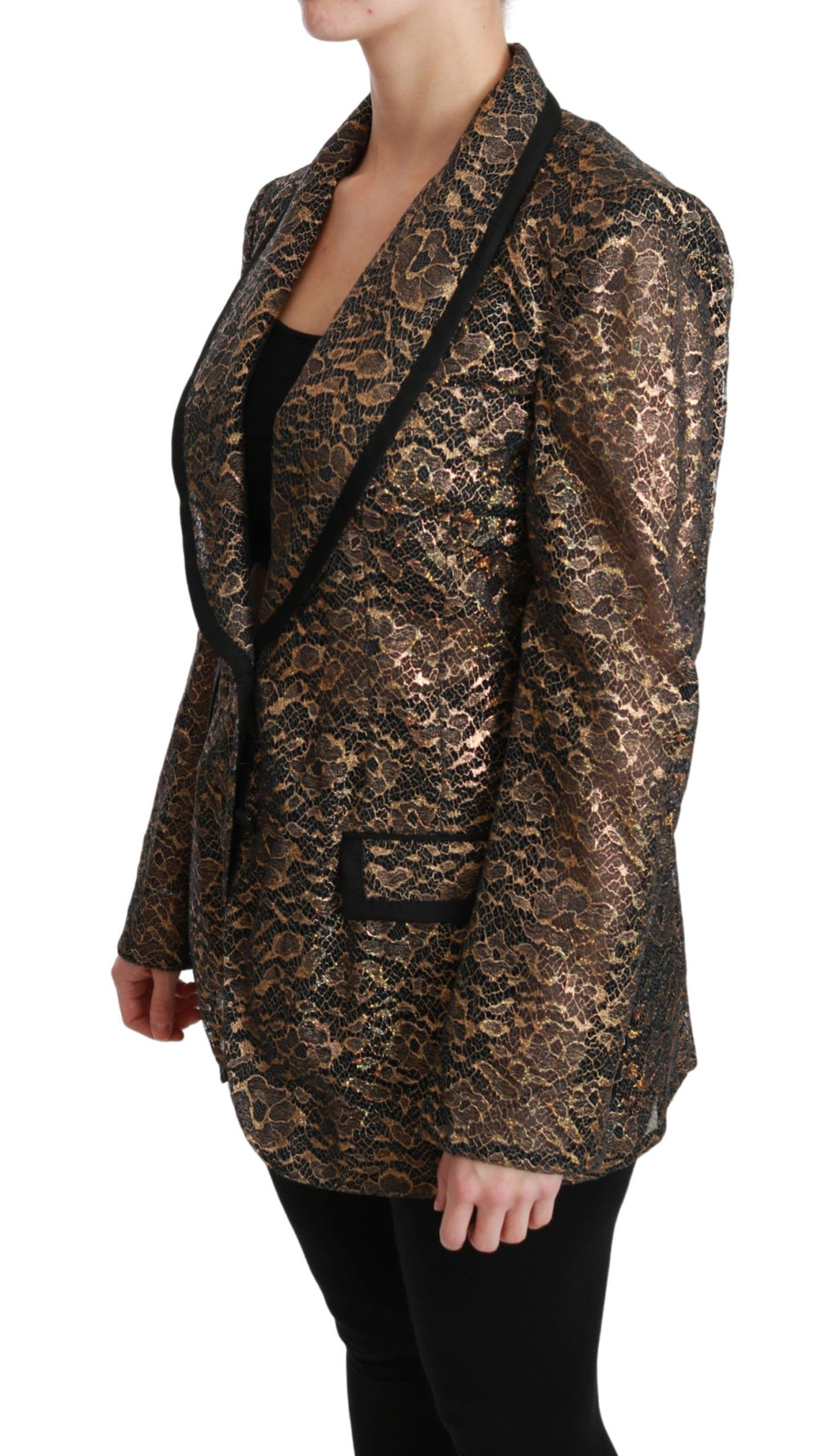 Dolce & Gabbana Gold Black Lace Floral Blazer Jacket – Silk Lining