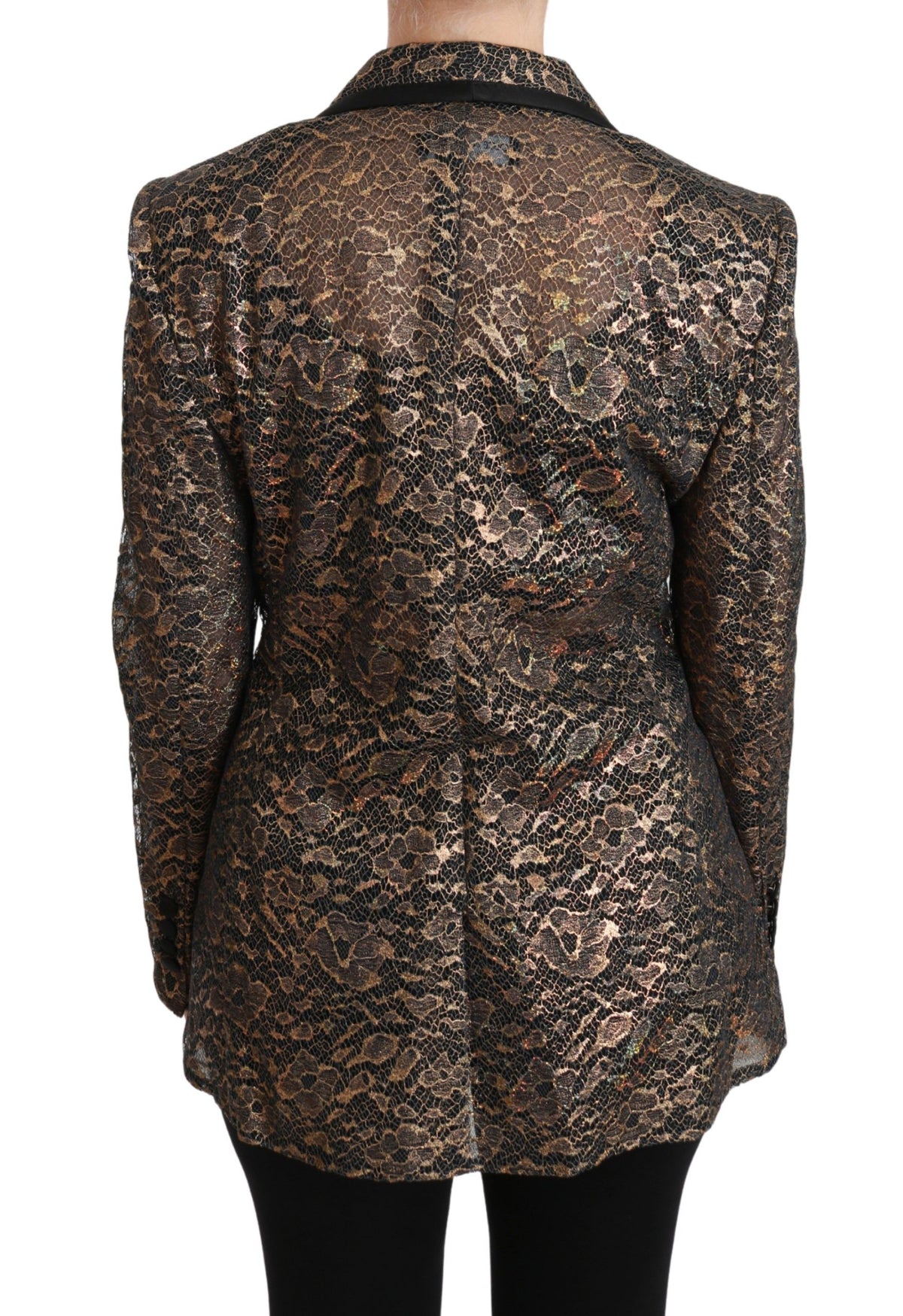 Dolce & Gabbana Gold Black Lace Floral Blazer Jacket – Silk Lining