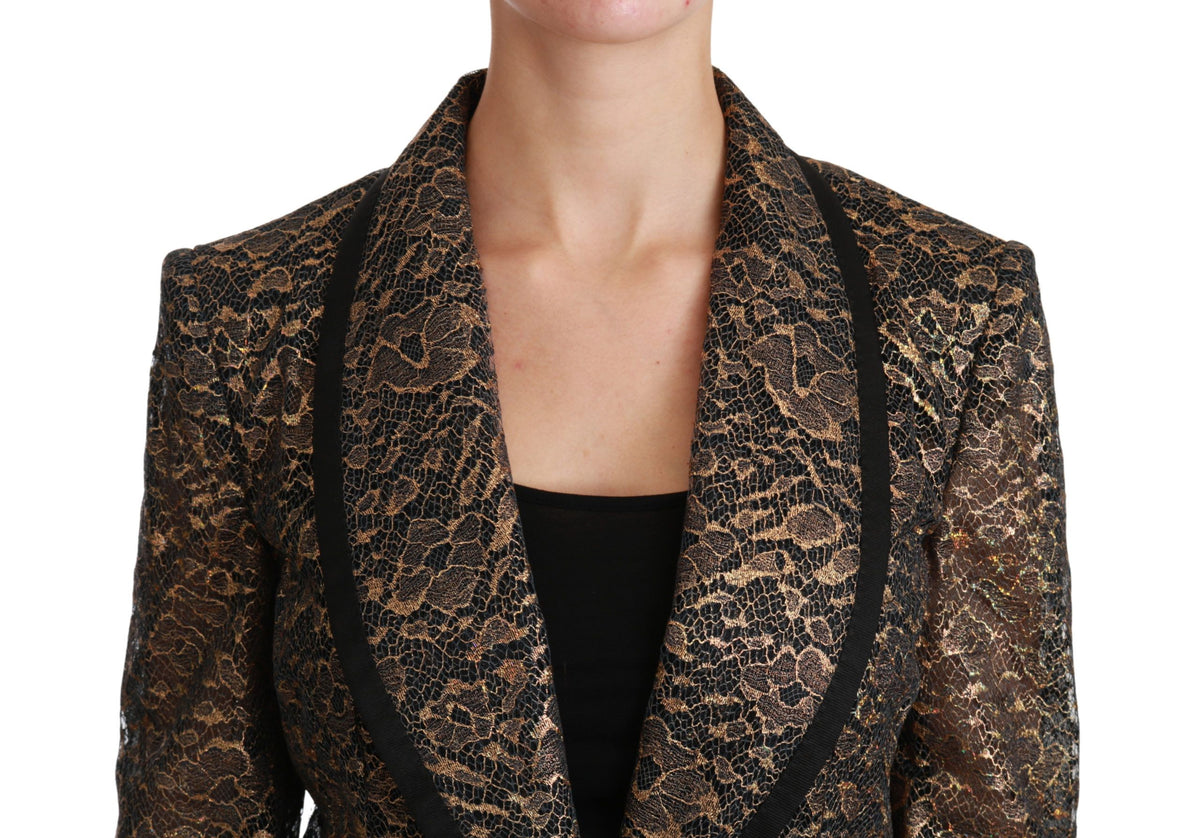 Dolce & Gabbana Gold Black Lace Floral Blazer Jacket – Silk Lining