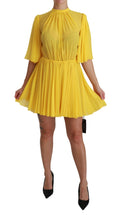 Dolce & Gabbana Yellow Pleated A-Line Mini Silk Dress – 100% Silk