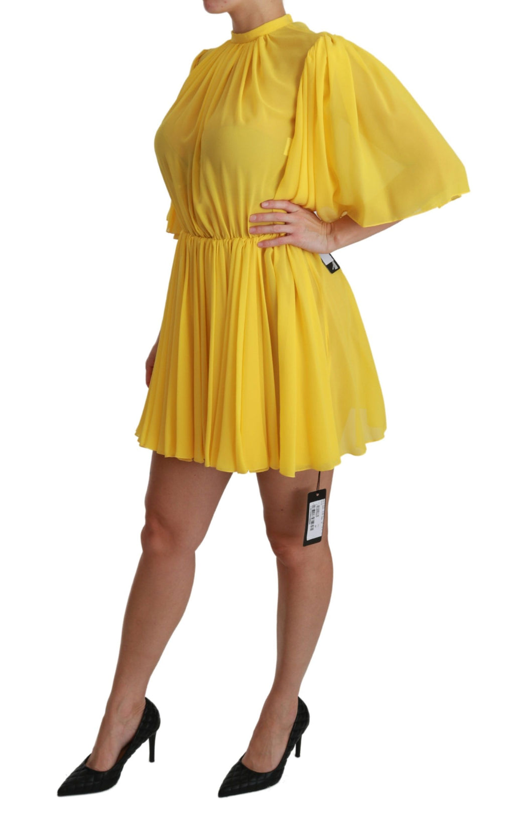 Dolce & Gabbana Yellow Pleated A-Line Mini Silk Dress – 100% Silk