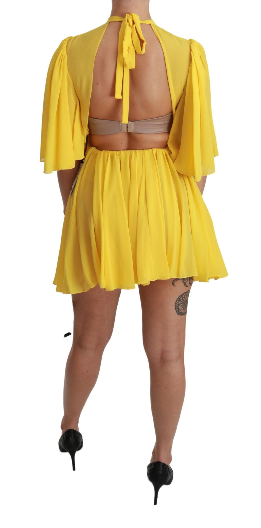 Dolce & Gabbana Yellow Pleated A-Line Mini Silk Dress – 100% Silk