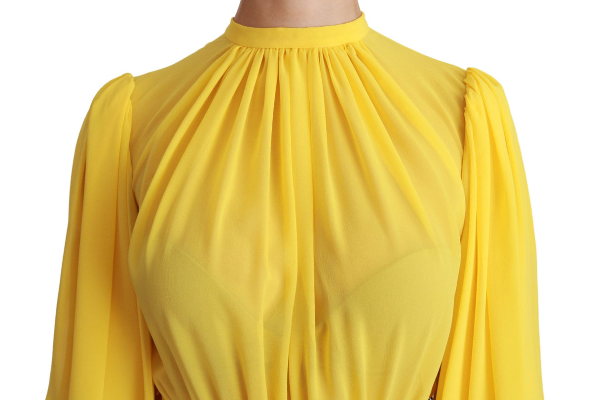Dolce & Gabbana Yellow Pleated A-Line Mini Silk Dress – 100% Silk