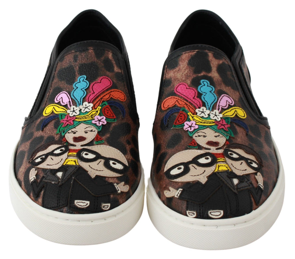 Dolce & Gabbana Brown Leopard '#dgfamily' Loafers II – Sheepskin-Cotton-PL, Rubber Sole, Slip-On, Logo, Italian