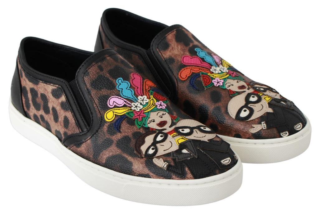 Dolce & Gabbana Brown Leopard '#dgfamily' Loafers II – Sheepskin-Cotton-PL, Rubber Sole, Slip-On, Logo, Italian