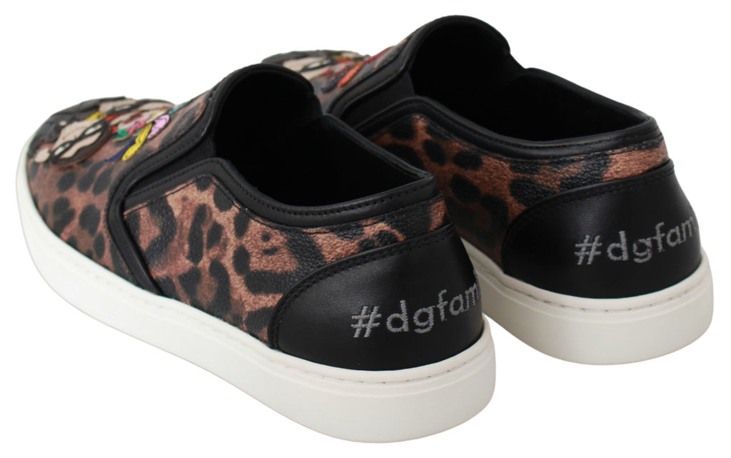 Dolce & Gabbana Brown Leopard '#dgfamily' Loafers II – Sheepskin-Cotton-PL, Rubber Sole, Slip-On, Logo, Italian