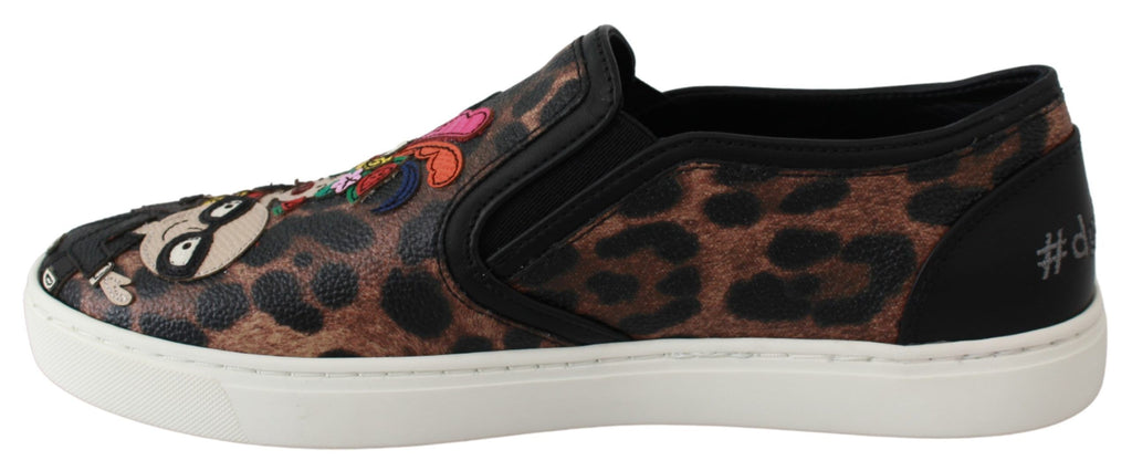 Dolce & Gabbana Brown Leopard '#dgfamily' Loafers II – Sheepskin-Cotton-PL, Rubber Sole, Slip-On, Logo, Italian