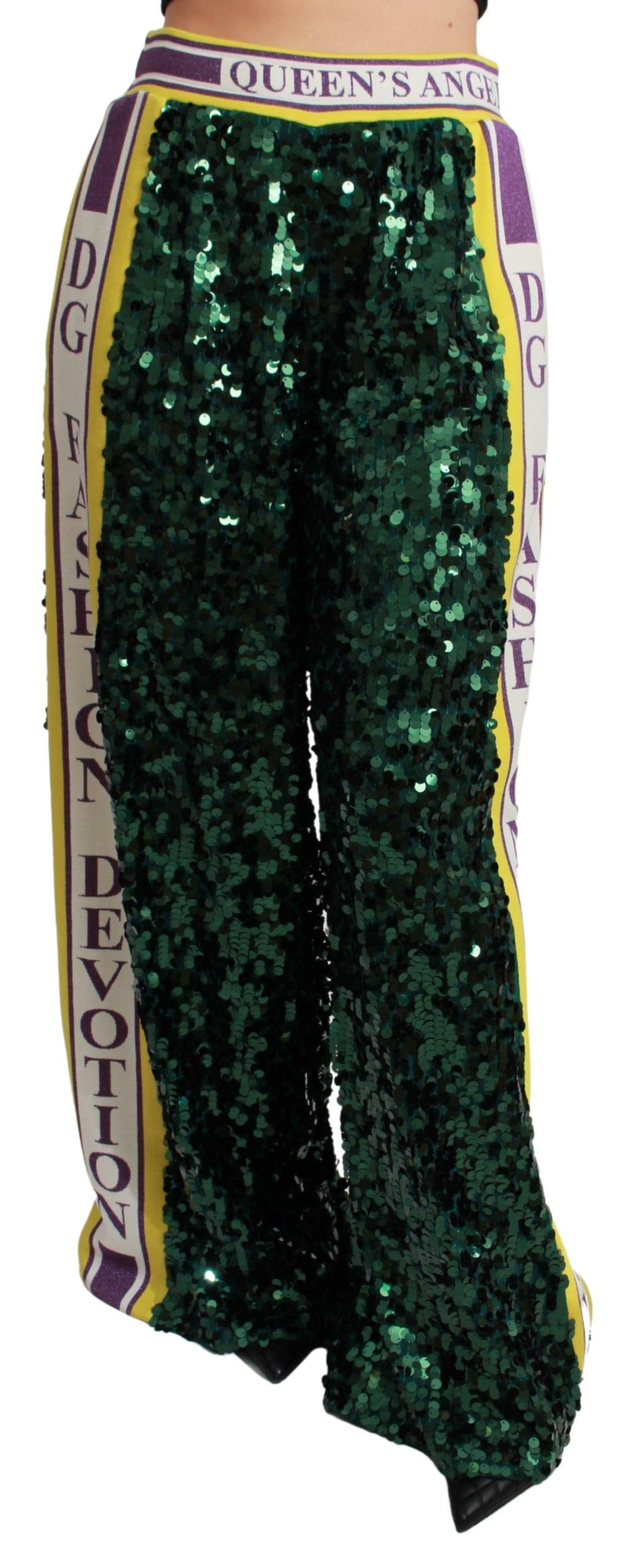 Dolce & Gabbana Green Sequin Queens Angel Trousers – Silk Lining