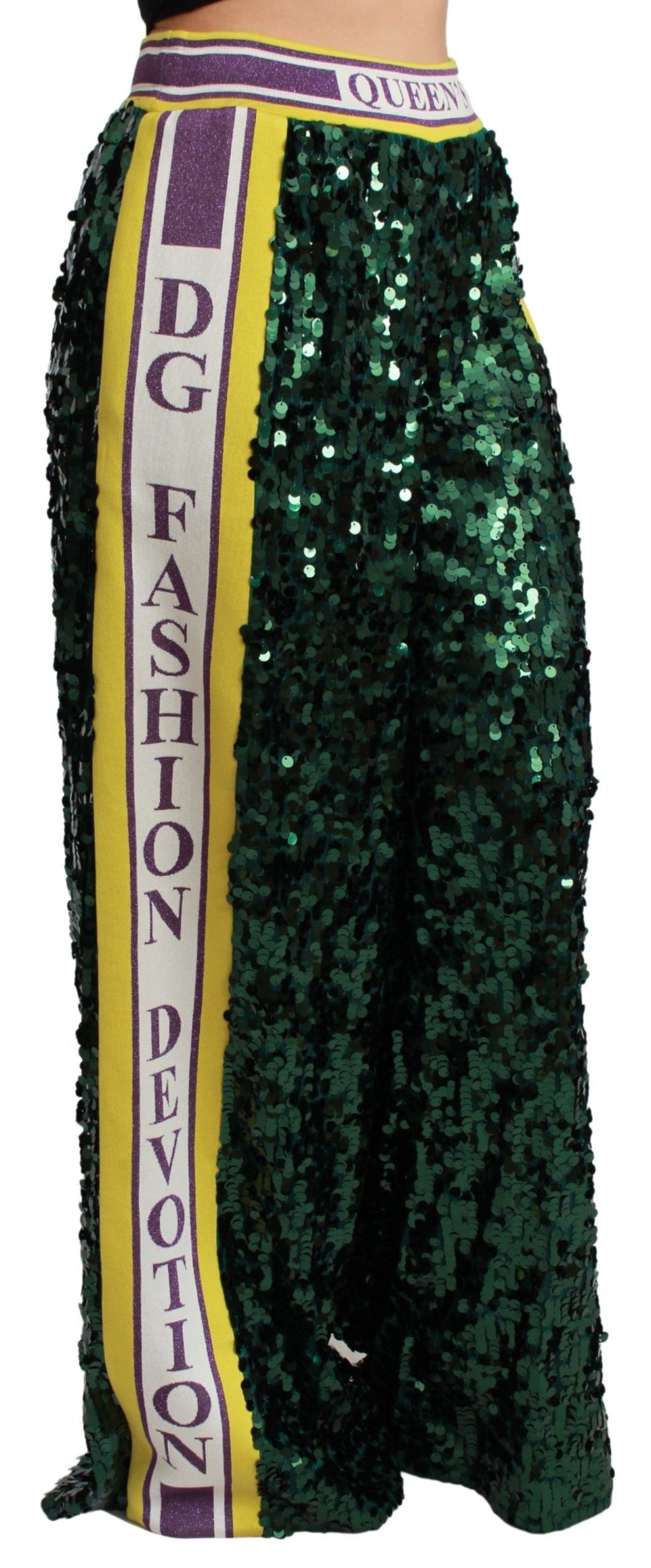 Dolce & Gabbana Green Sequin Queens Angel Trousers – Silk Lining