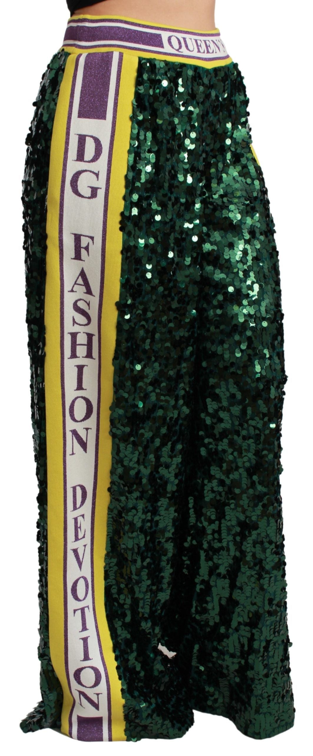 Dolce & Gabbana Green Sequin Queens Angel Trousers – Silk Lining