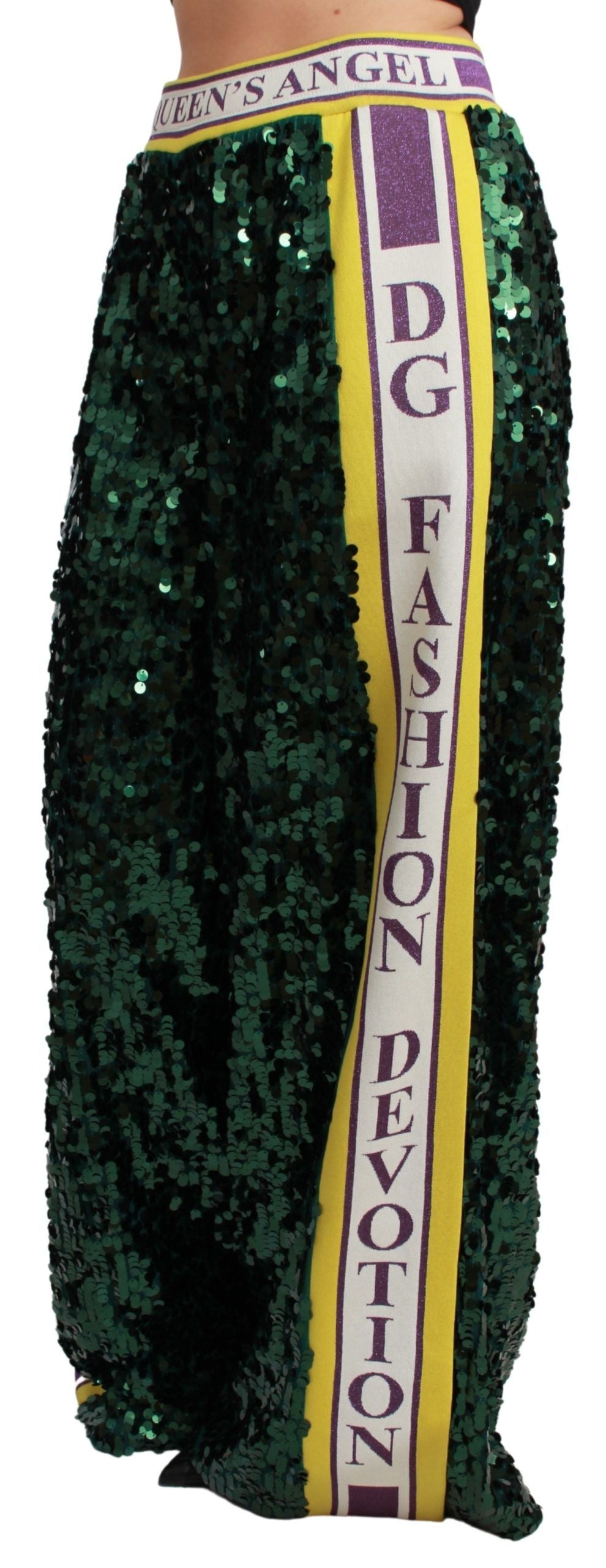 Dolce & Gabbana Green Sequin Queens Angel Trousers – Silk Lining