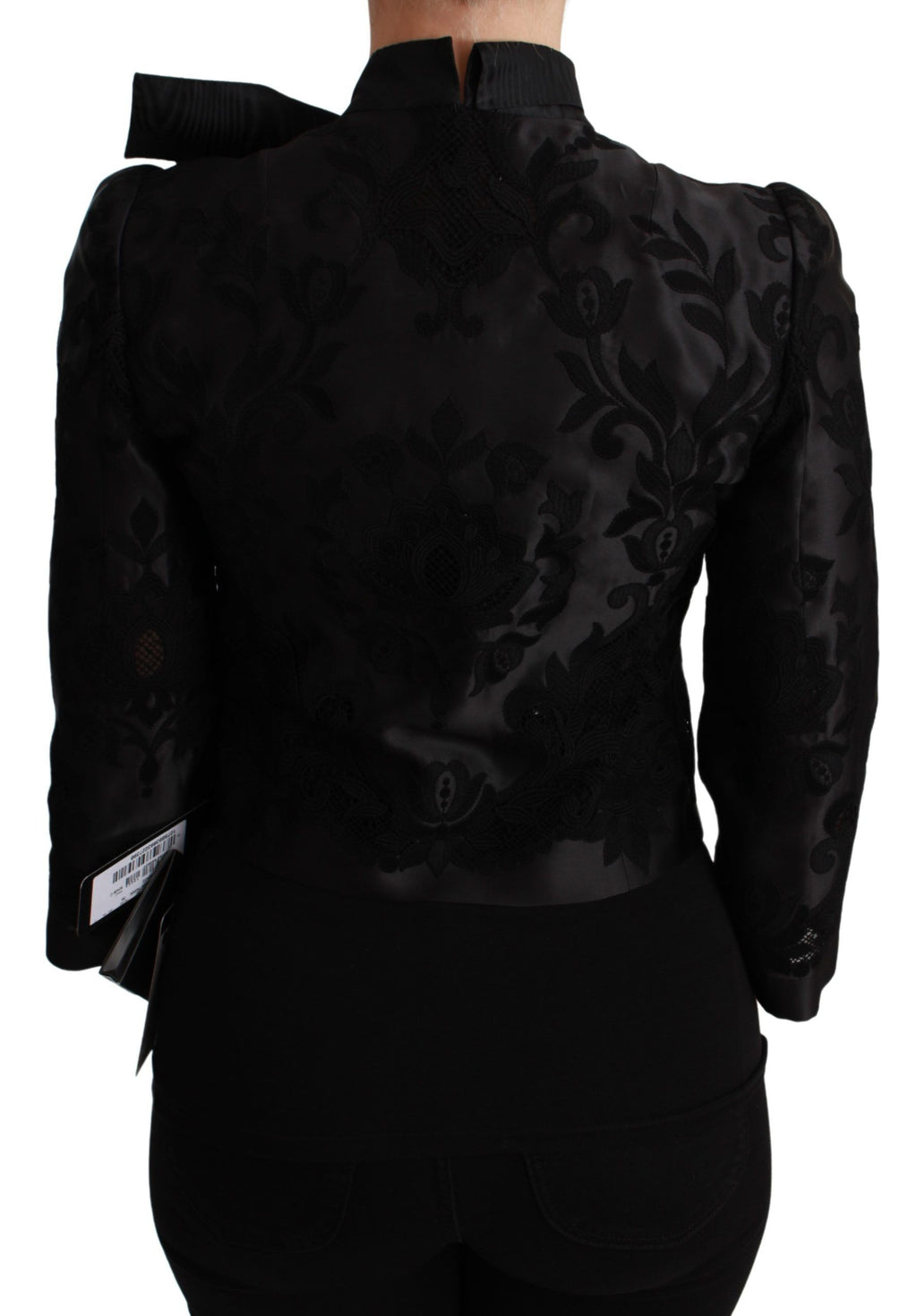 Dolce & Gabbana Black Floral Jacquard Lace-Up Blazer Jacket – Silk Lining