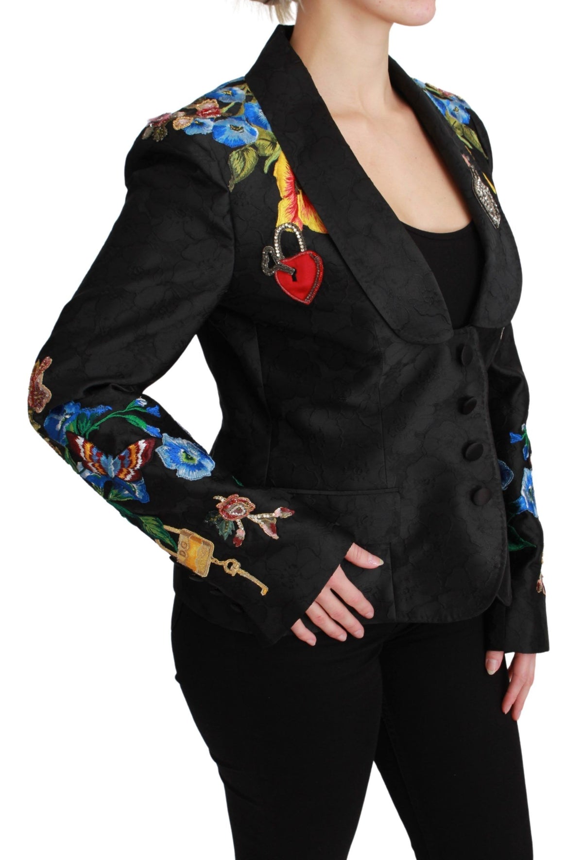 Dolce & Gabbana Black Brocade Crystal Blazer Jacket – Sicilian Fairytale Motif