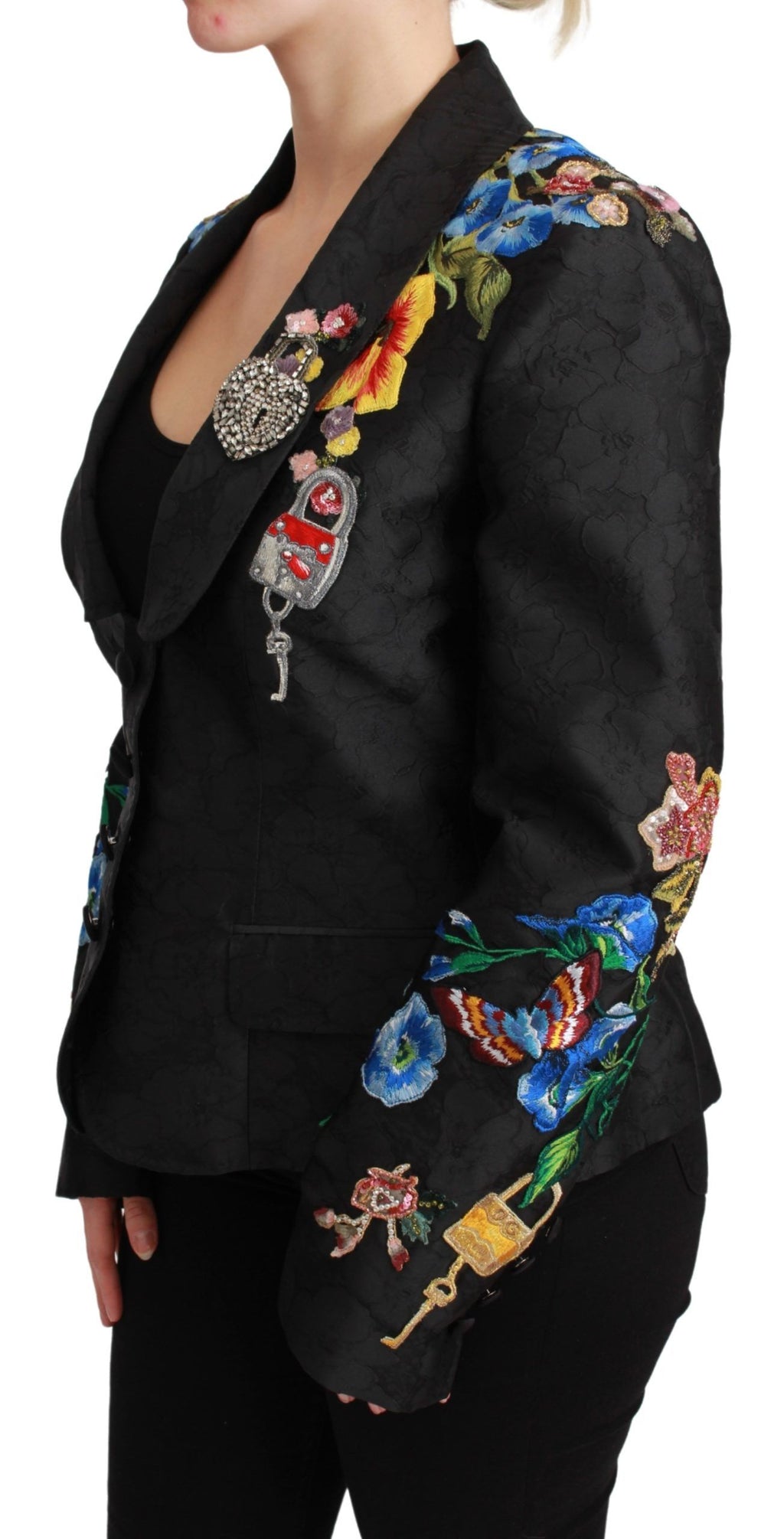 Dolce & Gabbana Black Brocade Crystal Blazer Jacket – Sicilian Fairytale Motif