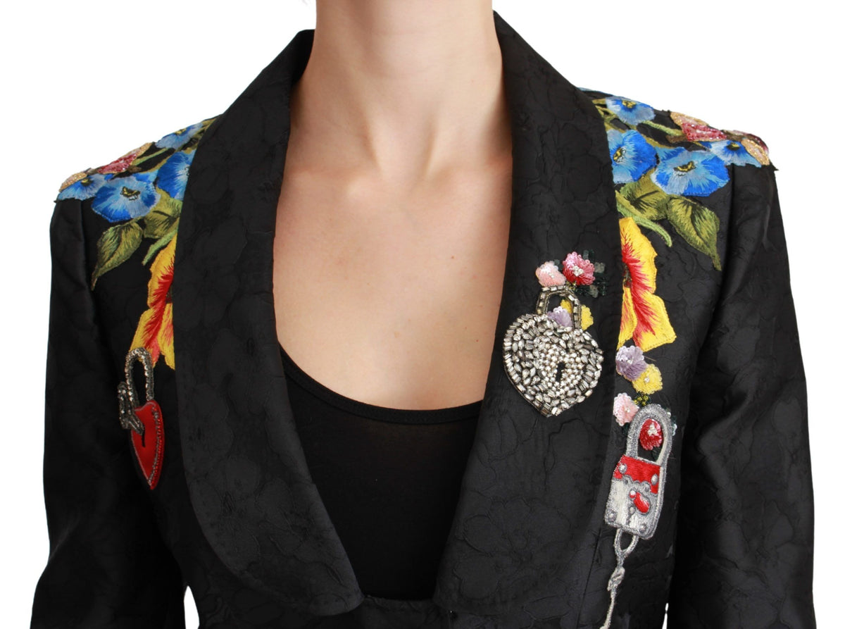 Dolce & Gabbana Black Brocade Crystal Blazer Jacket – Sicilian Fairytale Motif