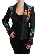 Dolce & Gabbana Black Brocade Crystal Blazer Jacket – Sicilian Fairytale Motif