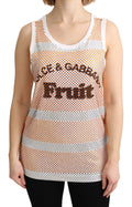 Dolce & Gabbana White-Orange 100% Cotton Crystal-Embellished Sleeveless Tank Top – U-Neck, Logo Detail, Italian