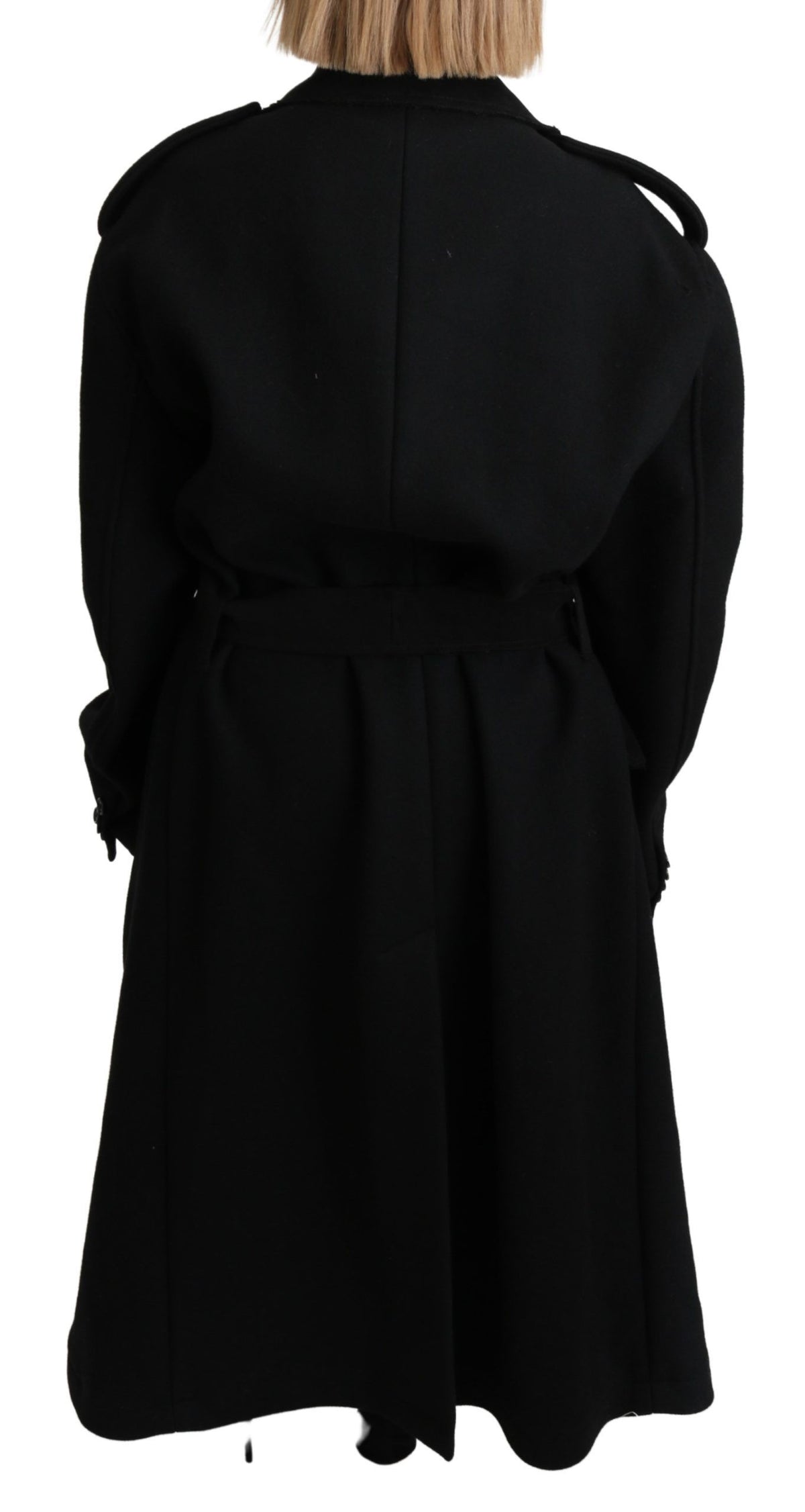 Dolce & Gabbana Black Virgin Wool Trench Coat – Belted Closure