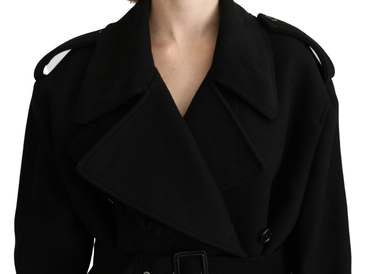 Dolce & Gabbana Black Virgin Wool Trench Coat – Belted Closure