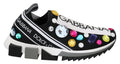 Dolce & Gabbana Black-White Multicolored Crystal Sneaker – Stretch, Low-Top, Rubber Sole, Logo, Italian