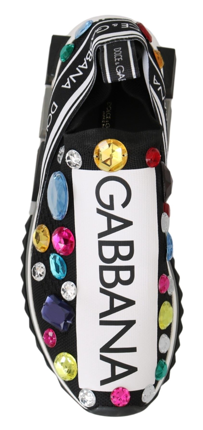 Dolce & Gabbana Black-White Multicolored Crystal Sneaker – Stretch, Low-Top, Rubber Sole, Logo, Italian