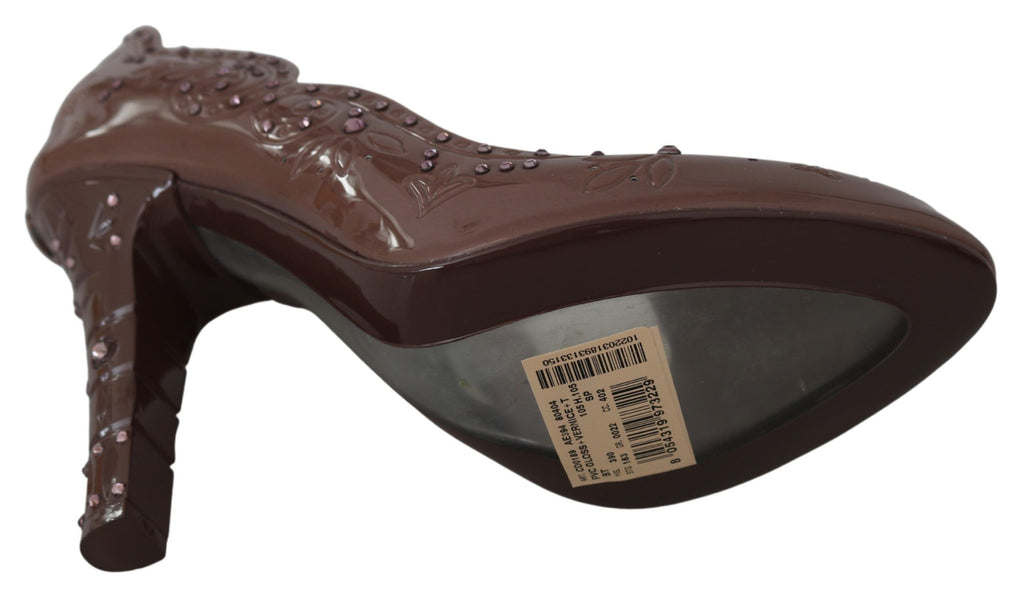 Dolce & Gabbana Brown 'Cinderella' Crystal Pump – PVC, Brown Crystals, Rubber Sole, Logo, Italian