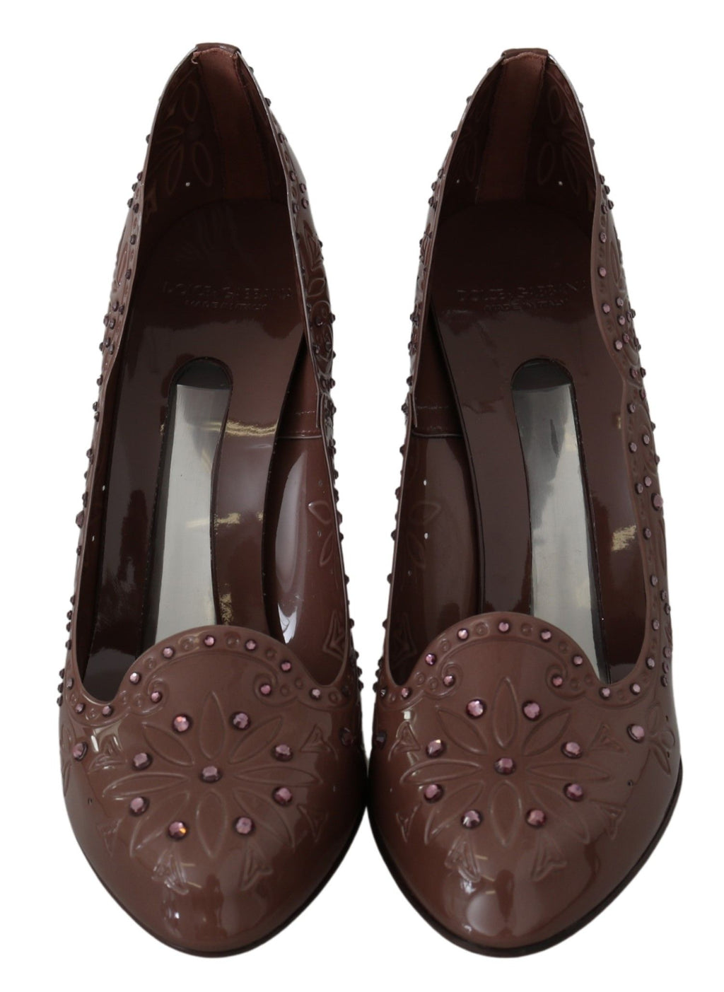 Dolce & Gabbana Brown 'Cinderella' Crystal Pump – PVC, Brown Crystals, Rubber Sole, Logo, Italian
