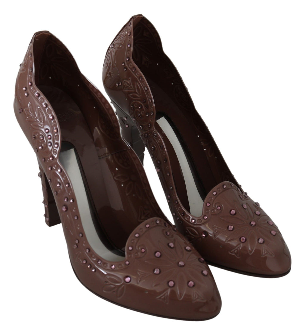Dolce & Gabbana Brown 'Cinderella' Crystal Pump – PVC, Brown Crystals, Rubber Sole, Logo, Italian