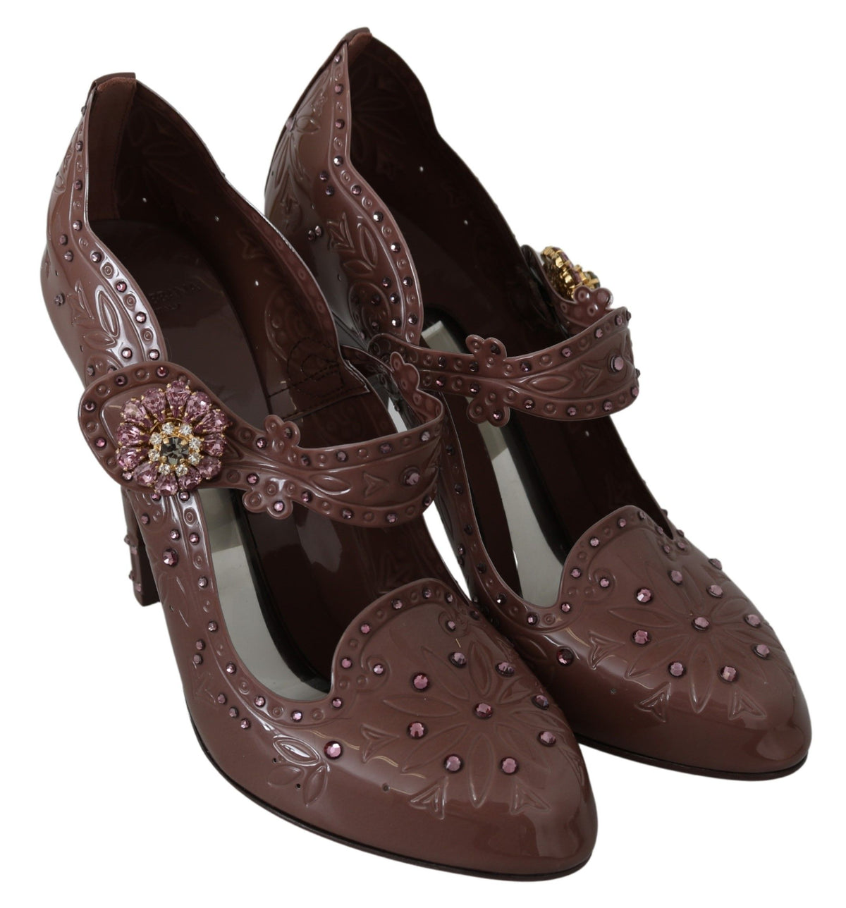 Dolce & Gabbana Brown Multicolored Crystal Pump – PVC, Multicolored Crystals, Rubber Sole, Logo, Italian