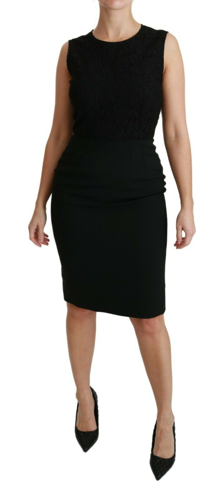 Dolce & Gabbana Black Floral Lace Brocade Sheath Dress – Stretch Viscose