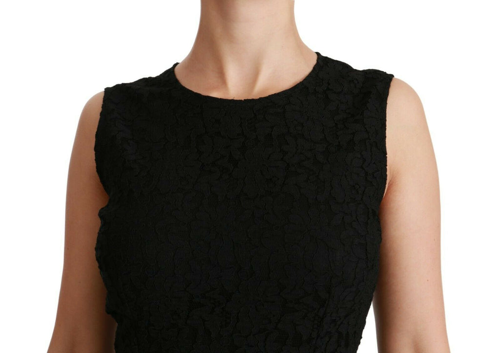 Dolce & Gabbana Black Floral Lace Brocade Sheath Dress – Stretch Viscose