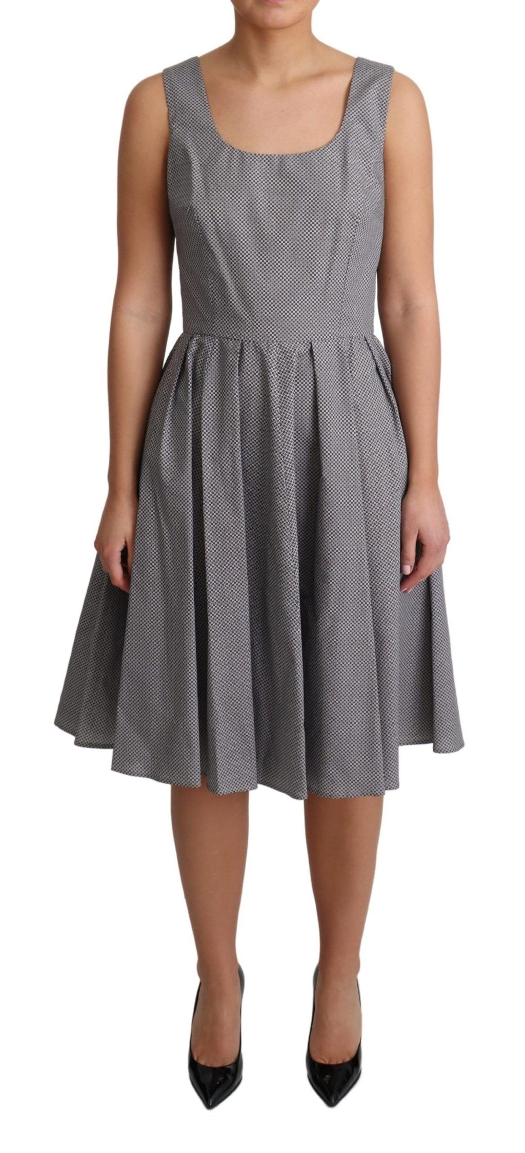 Dolce & Gabbana Blue Beige Geometric Cotton A-Line Dress – Sleeveless