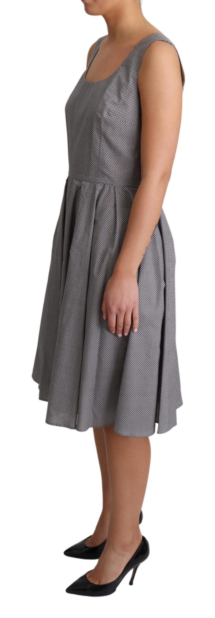 Dolce & Gabbana Blue Beige Geometric Cotton A-Line Dress – Sleeveless